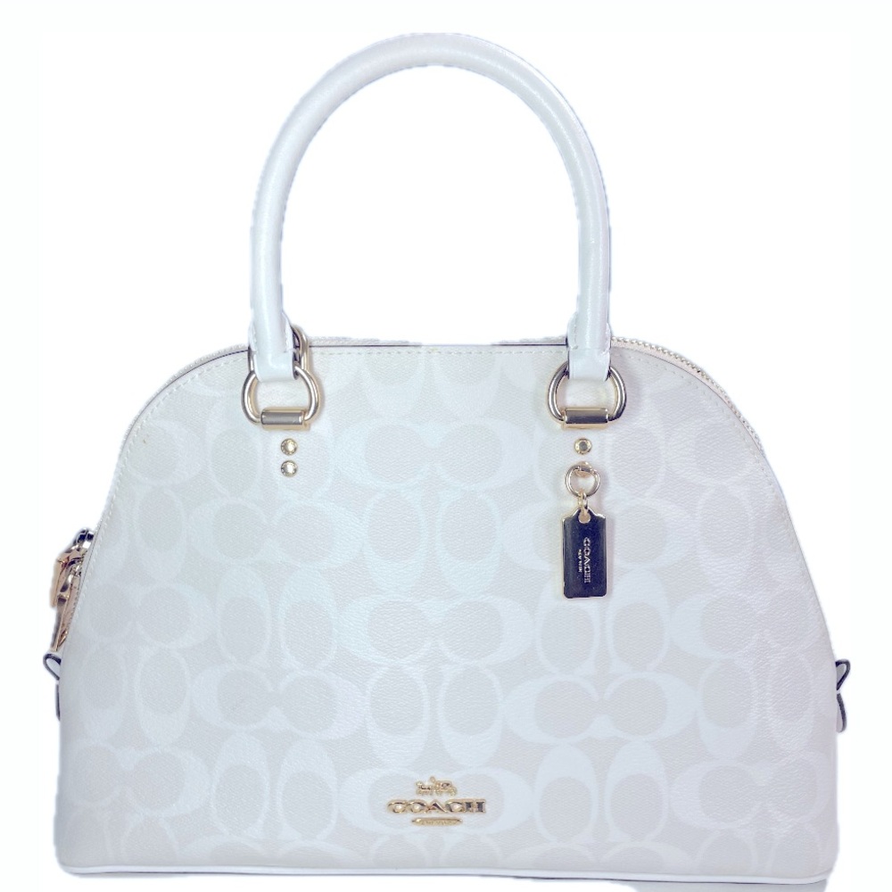 Coach White Satchel with Gold Accents and Monogram